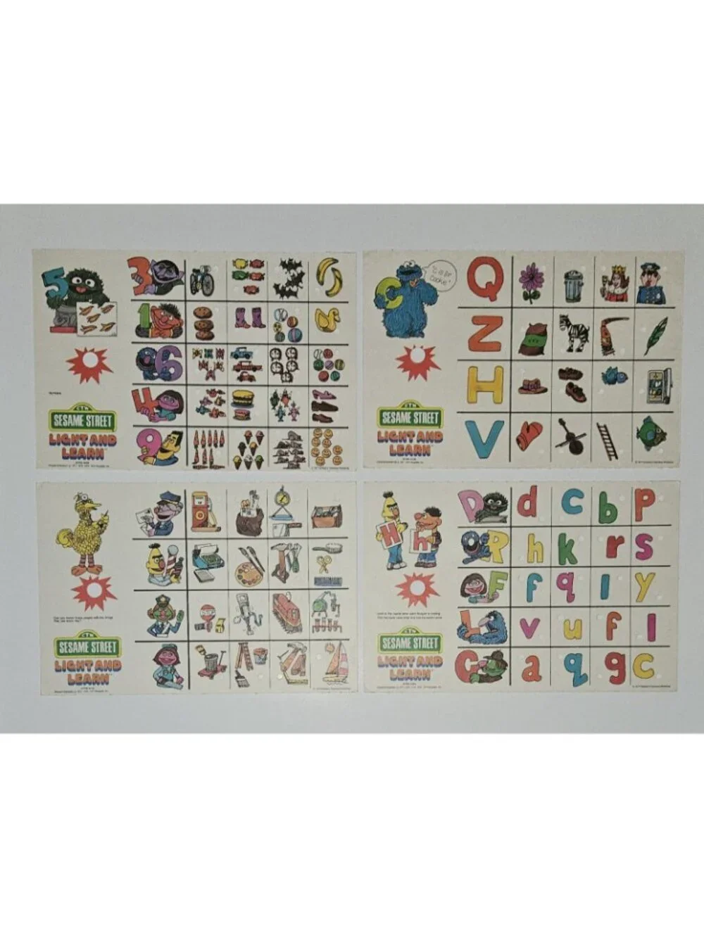 10 VTG Sesame Street Light & Learn Replacement 2-Sided Cards 8x12 Ephemera 1977